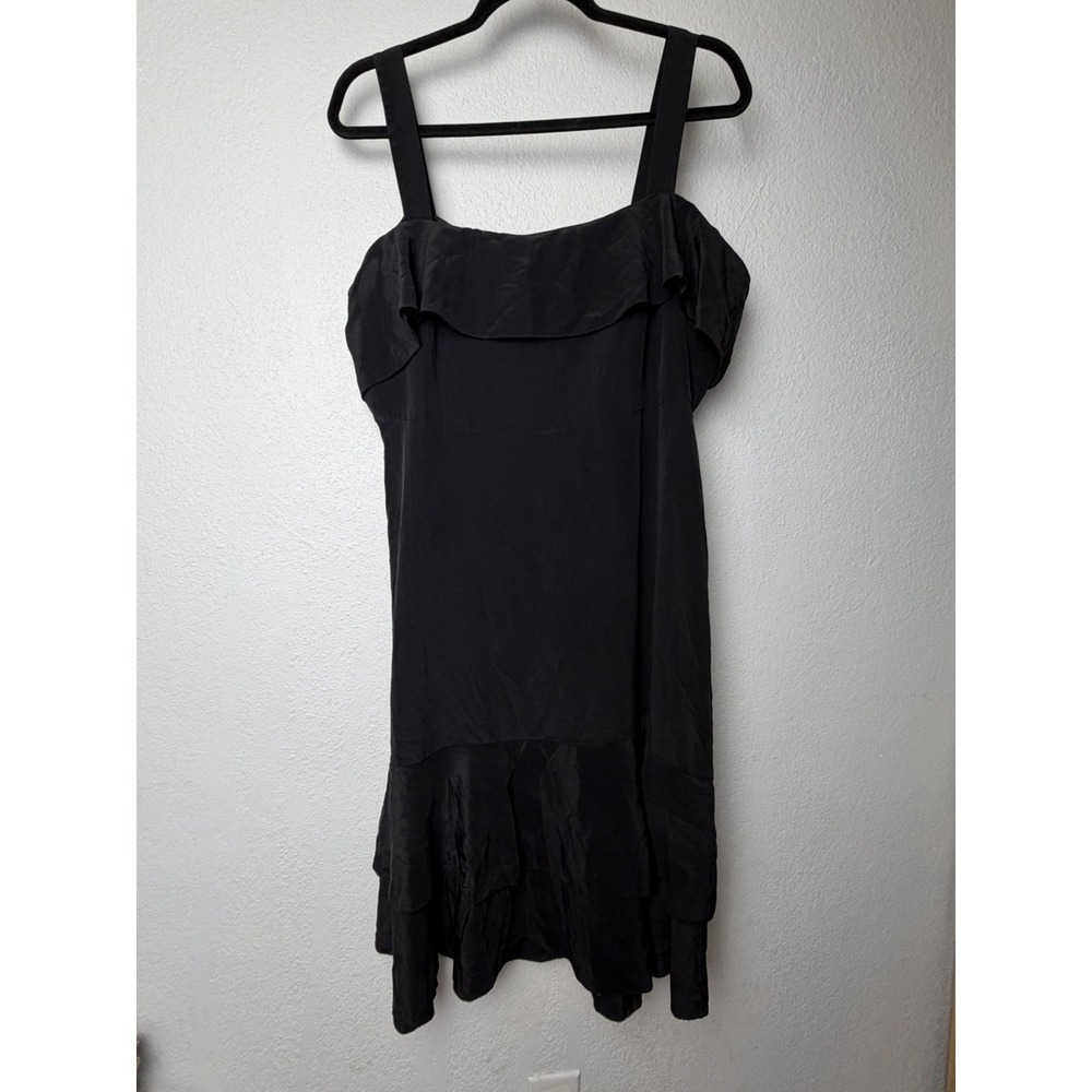 J.Crew Black Silk Ruffle Hem Midi Dress Minimalist Cocktail Spaghetti Strap 16